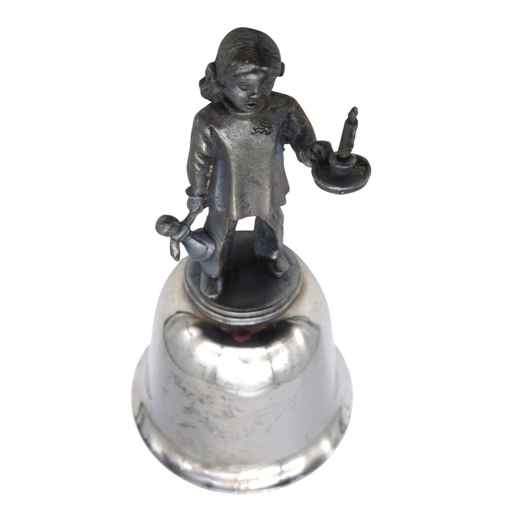 Vintage 1977 Danbury Mint Christmas Bell Girl with Doll & Candle Rhodium Plated